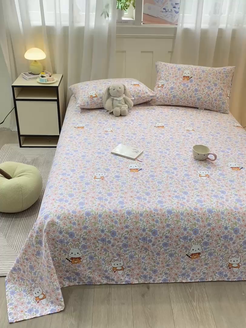 91家纺网 家纺一手货源 找家纺 优品惠 2026新款老粗布床单凉席席子空调软席单品床垫保护套三件套 萌兔