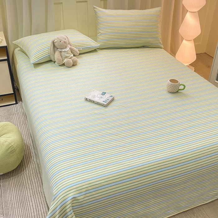 91家纺网 家纺一手货源 找家纺 优品惠 2026新款老粗布床单凉席席子空调软席单品床垫保护套三件套 条纹