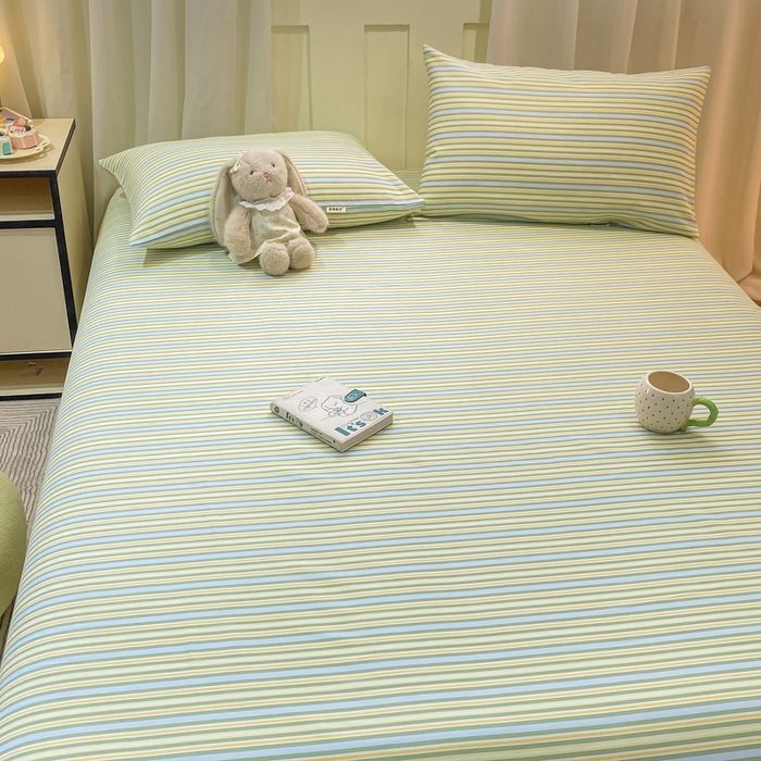 91家纺网 家纺一手货源 找家纺 优品惠 2026新款老粗布床单凉席席子空调软席单品床垫保护套三件套 条纹