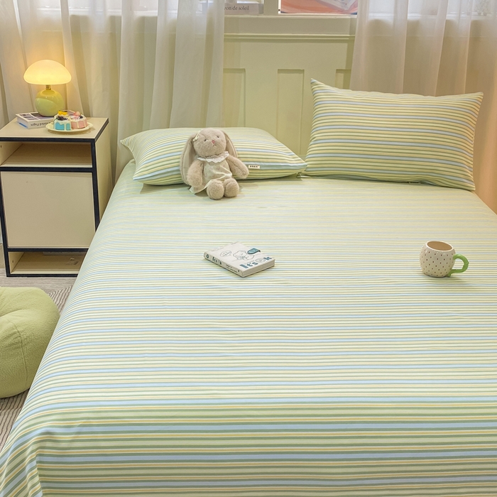 91家纺网 家纺一手货源 找家纺 优品惠 2026新款老粗布床单凉席席子空调软席单品床垫保护套三件套 条纹