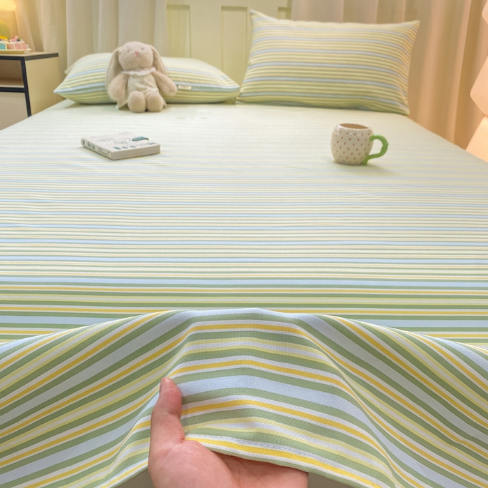 91家纺网 家纺一手货源 找家纺 优品惠 2026新款老粗布床单凉席席子空调软席单品床垫保护套三件套 条纹