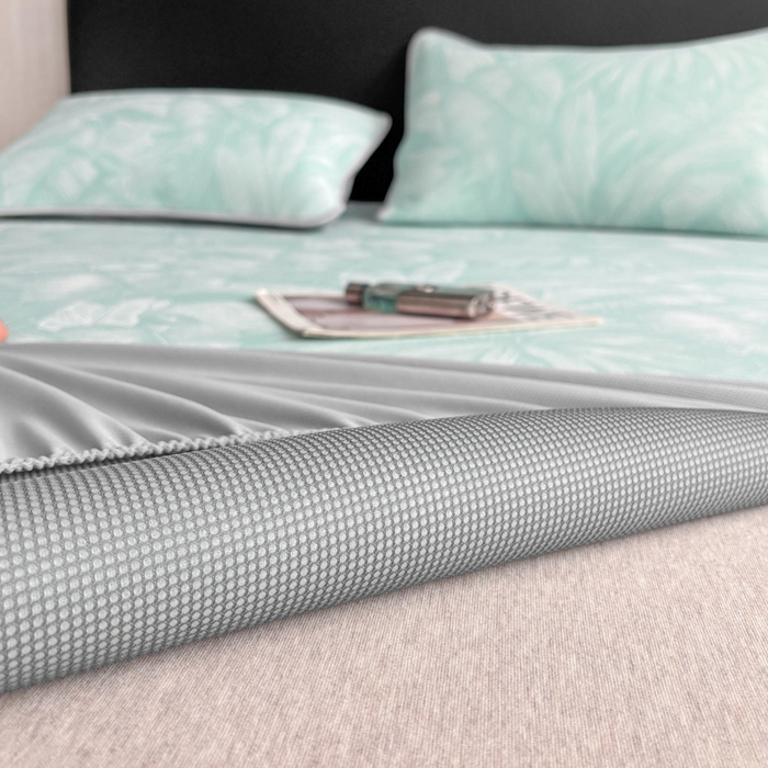 91家纺网 家纺一手货源 找家纺 麋兔 2026新款PE聚乙中分子提花床笠款凉席席子 秘境