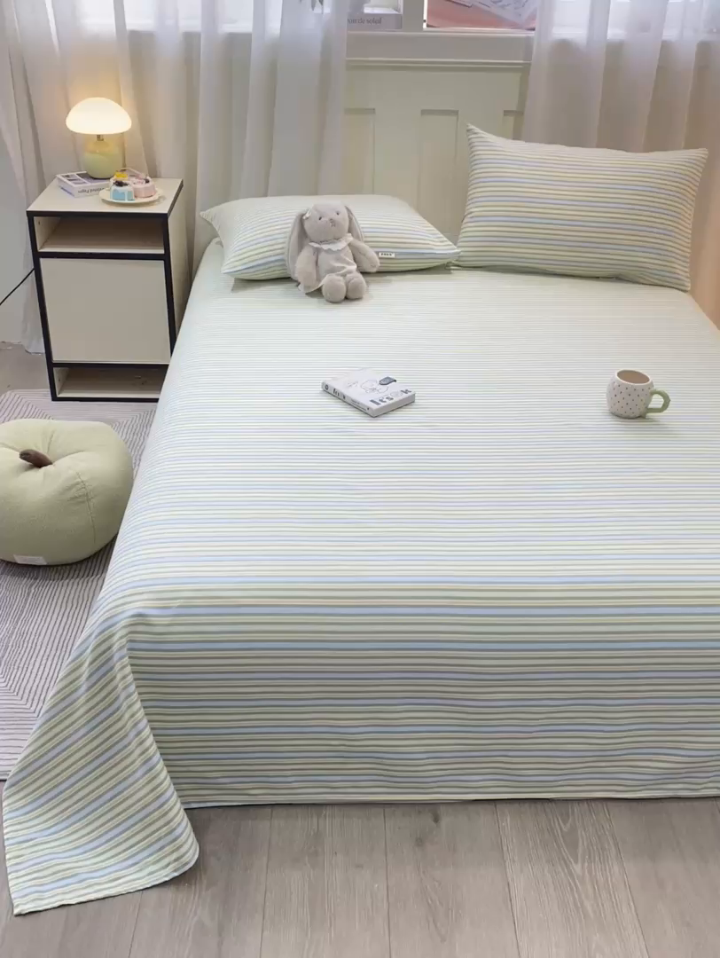 91家纺网 家纺一手货源 找家纺 优品惠 2026新款老粗布床单凉席席子空调软席单品床垫保护套三件套 条纹