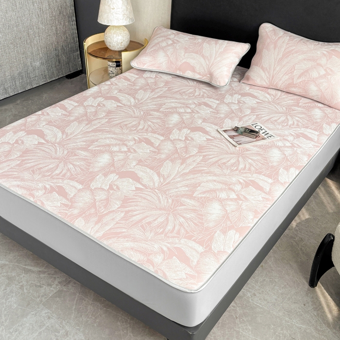 91家纺网 家纺一手货源 找家纺 麋兔 2026新款PE聚乙中分子提花床笠款凉席席子 秘境-粉