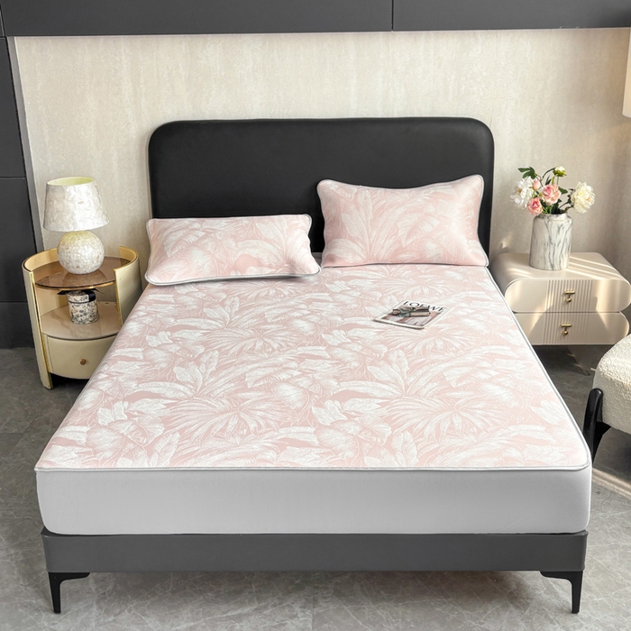 91家纺网 家纺一手货源 找家纺 麋兔 2026新款PE聚乙中分子提花床笠款凉席席子 秘境-粉