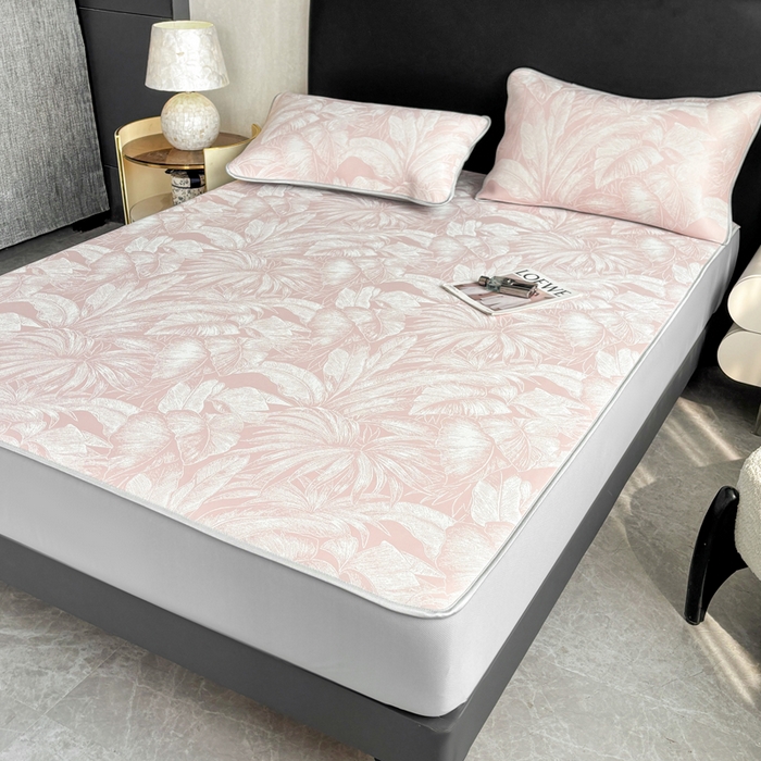 91家纺网 家纺一手货源 找家纺 麋兔 2026新款PE聚乙中分子提花床笠款凉席席子 秘境-粉