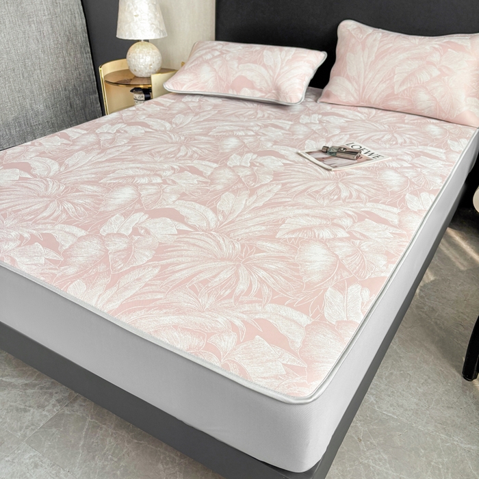 91家纺网 家纺一手货源 找家纺 麋兔 2026新款PE聚乙中分子提花床笠款凉席席子 秘境-粉