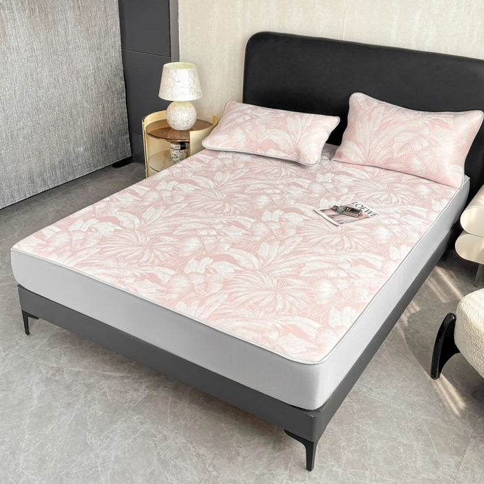 91家纺网 家纺一手货源 找家纺 麋兔 2026新款PE聚乙中分子提花床笠款凉席席子 秘境-粉