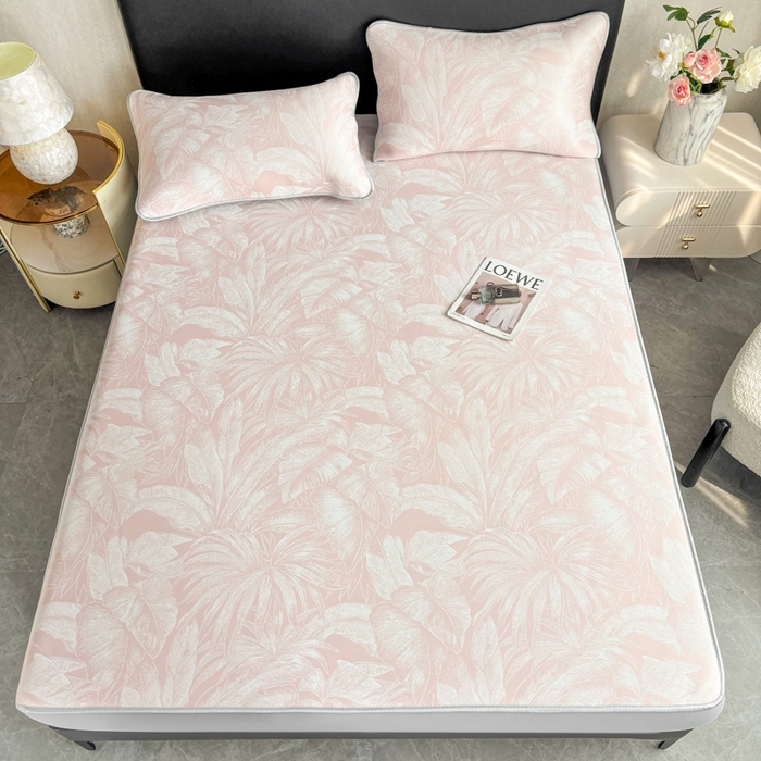 91家纺网 家纺一手货源 找家纺 麋兔 2026新款PE聚乙中分子提花床笠款凉席席子 秘境-粉