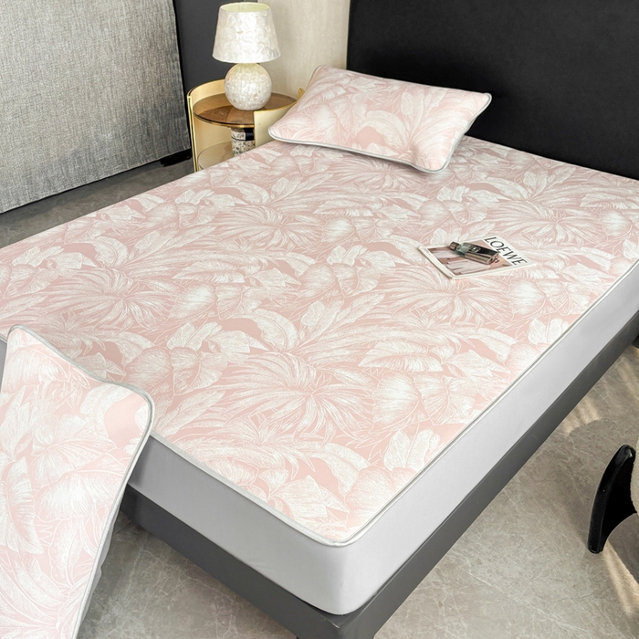 91家纺网 家纺一手货源 找家纺 麋兔 2026新款PE聚乙中分子提花床笠款凉席席子 秘境-粉