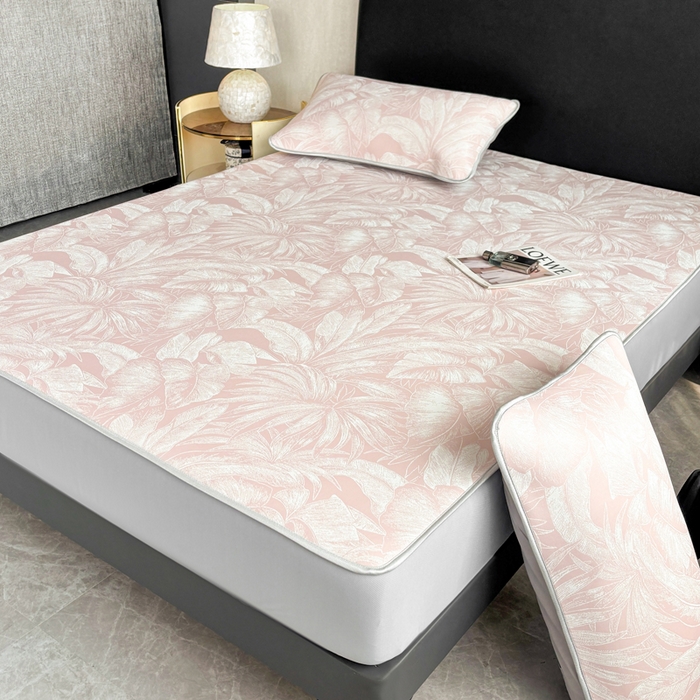 91家纺网 家纺一手货源 找家纺 麋兔 2026新款PE聚乙中分子提花床笠款凉席席子 秘境-粉