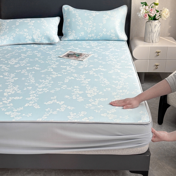 麋兔 2026新款PE聚乙中分子提花床笠款凉席席子 蔷薇