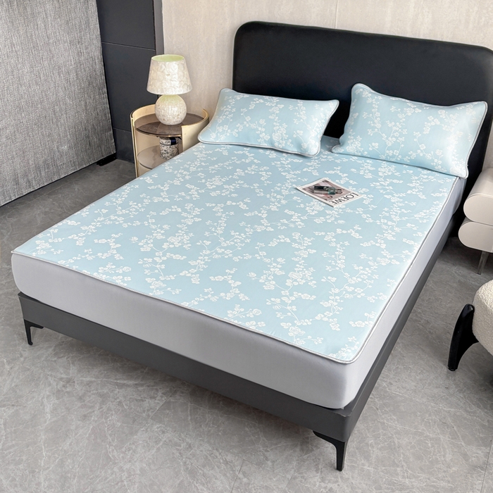 91家纺网 家纺一手货源 找家纺 麋兔 2026新款PE聚乙中分子提花床笠款凉席席子 蔷薇