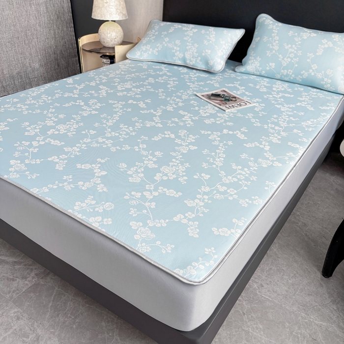 91家纺网 家纺一手货源 找家纺 麋兔 2026新款PE聚乙中分子提花床笠款凉席席子 蔷薇