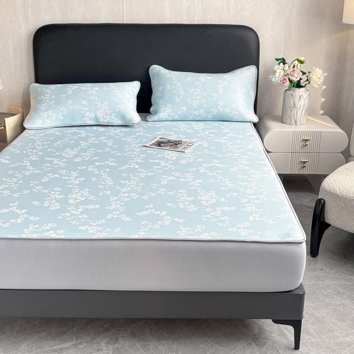 91家纺网 家纺一手货源 找家纺 麋兔 2026新款PE聚乙中分子提花床笠款凉席席子 蔷薇