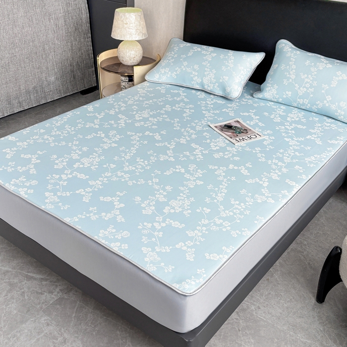 91家纺网 家纺一手货源 找家纺 麋兔 2026新款PE聚乙中分子提花床笠款凉席席子 蔷薇