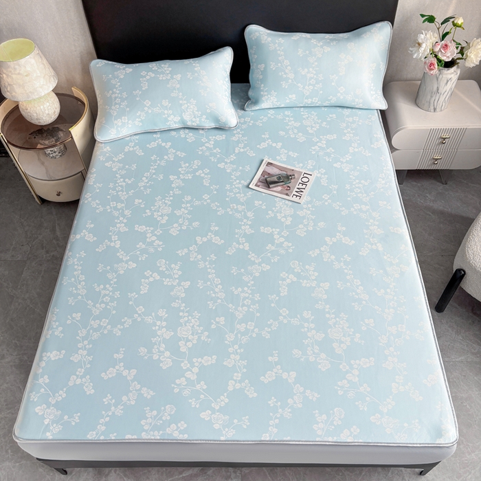 91家纺网 家纺一手货源 找家纺 麋兔 2026新款PE聚乙中分子提花床笠款凉席席子 蔷薇