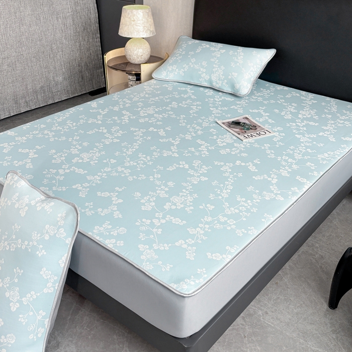 91家纺网 家纺一手货源 找家纺 麋兔 2026新款PE聚乙中分子提花床笠款凉席席子 蔷薇