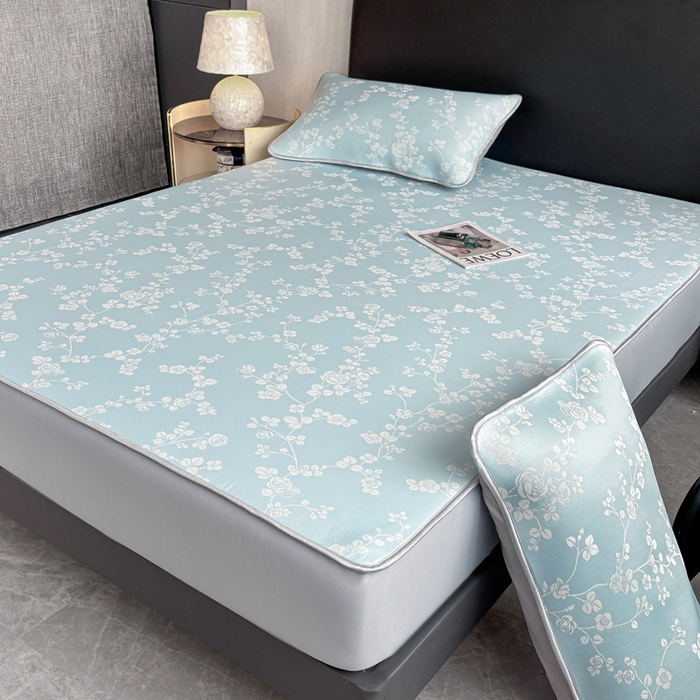 91家纺网 家纺一手货源 找家纺 麋兔 2026新款PE聚乙中分子提花床笠款凉席席子 蔷薇