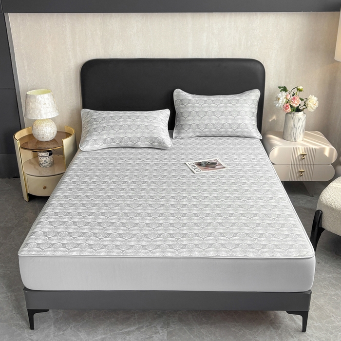 91家纺网 家纺一手货源 找家纺 麋兔 2026新款PE聚乙中分子提花床笠款凉席席子 雾影