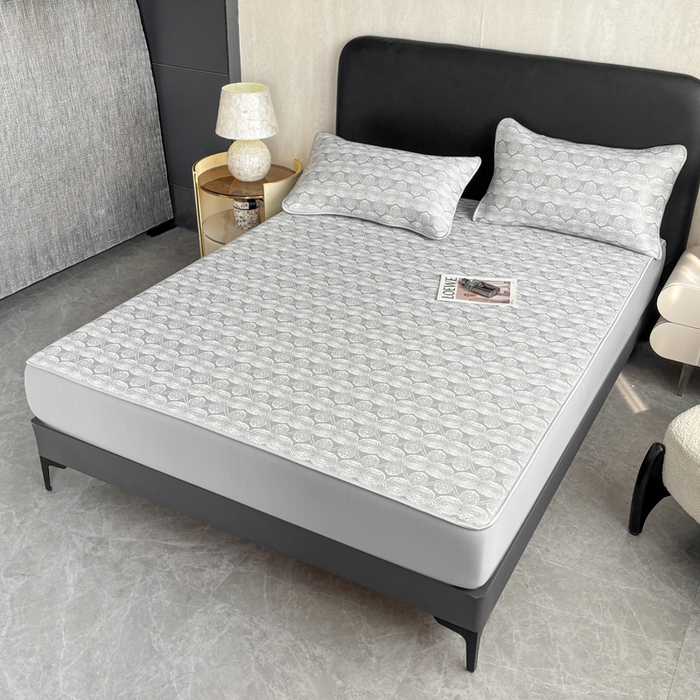 91家纺网 家纺一手货源 找家纺 麋兔 2026新款PE聚乙中分子提花床笠款凉席席子 雾影