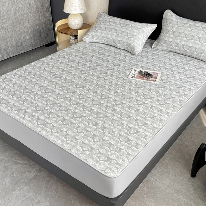 91家纺网 家纺一手货源 找家纺 麋兔 2026新款PE聚乙中分子提花床笠款凉席席子 雾影