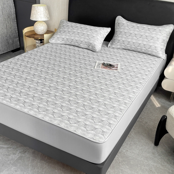 91家纺网 家纺一手货源 找家纺 麋兔 2026新款PE聚乙中分子提花床笠款凉席席子 雾影