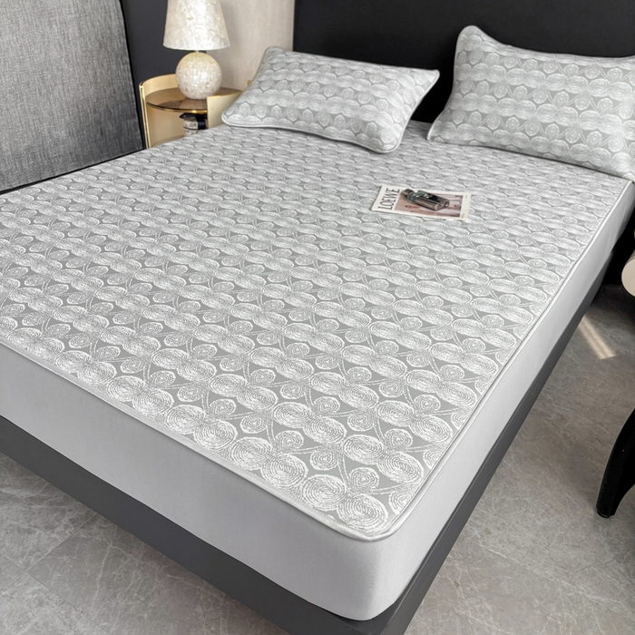 91家纺网 家纺一手货源 找家纺 麋兔 2026新款PE聚乙中分子提花床笠款凉席席子 雾影