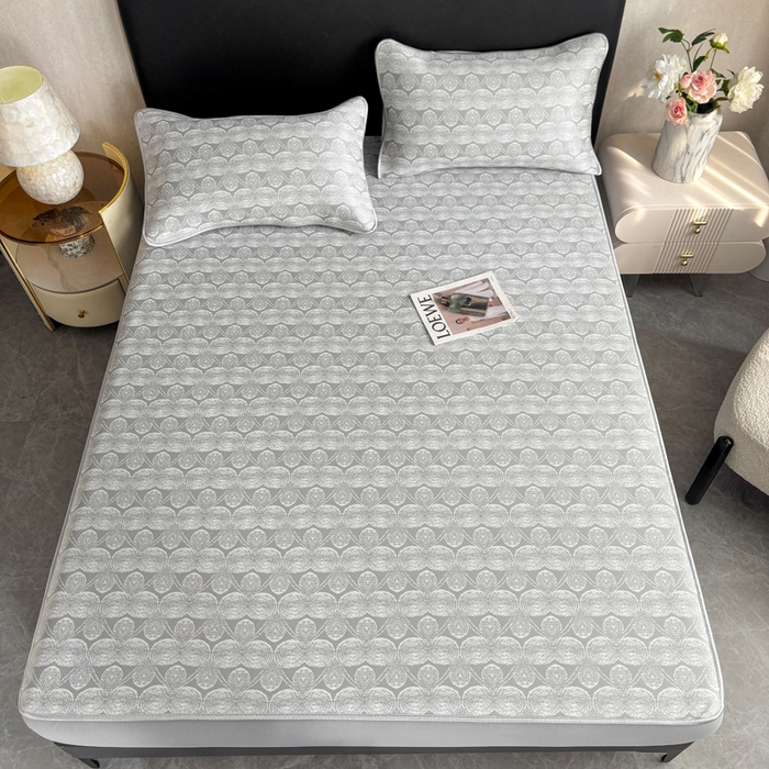 91家纺网 家纺一手货源 找家纺 麋兔 2026新款PE聚乙中分子提花床笠款凉席席子 雾影