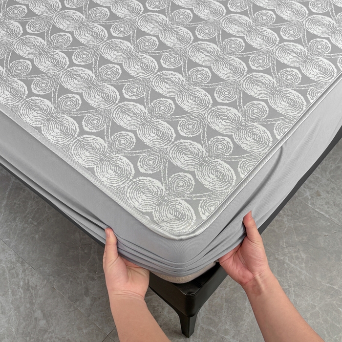 91家纺网 家纺一手货源 找家纺 麋兔 2026新款PE聚乙中分子提花床笠款凉席席子 雾影