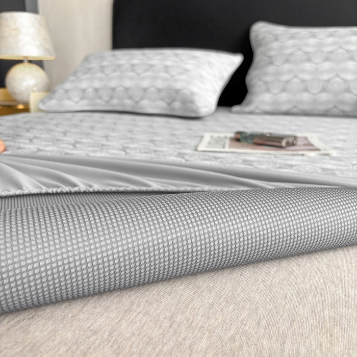 91家纺网 家纺一手货源 找家纺 麋兔 2026新款PE聚乙中分子提花床笠款凉席席子 雾影