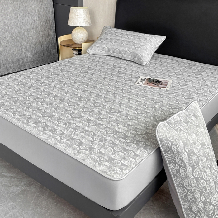 91家纺网 家纺一手货源 找家纺 麋兔 2026新款PE聚乙中分子提花床笠款凉席席子 雾影