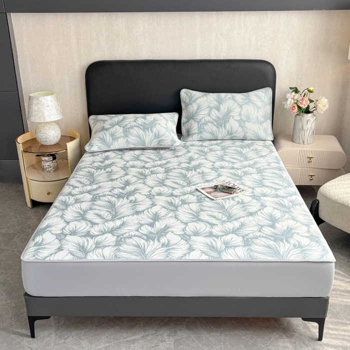 91家纺网 家纺一手货源 找家纺 麋兔 2026新款PE聚乙中分子提花床笠款凉席席子 羽爱