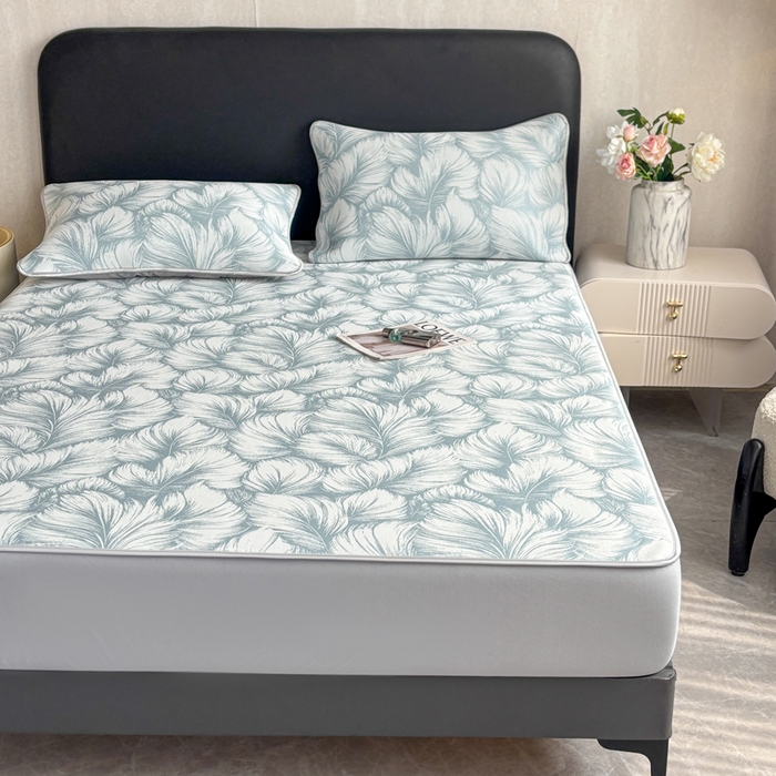 91家纺网 家纺一手货源 找家纺 麋兔 2026新款PE聚乙中分子提花床笠款凉席席子 羽爱