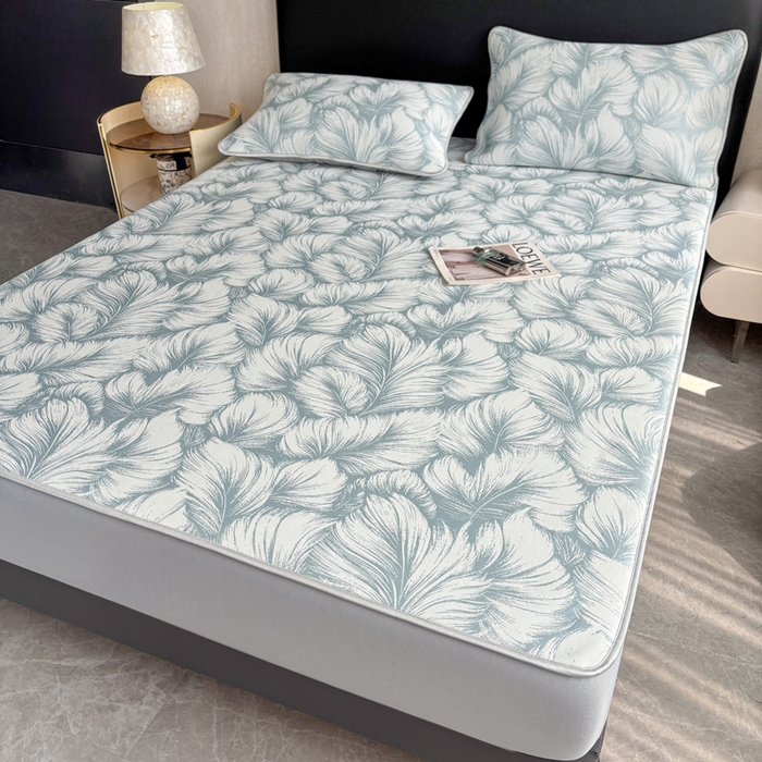 91家纺网 家纺一手货源 找家纺 麋兔 2026新款PE聚乙中分子提花床笠款凉席席子 羽爱