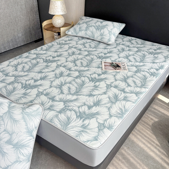 91家纺网 家纺一手货源 找家纺 麋兔 2026新款PE聚乙中分子提花床笠款凉席席子 羽爱