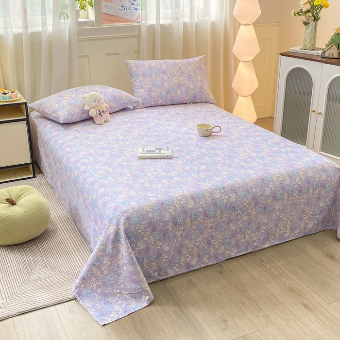 91家纺网 家纺一手货源 找家纺 优品惠 2026新款老粗布床单凉席席子空调软席单品床垫保护套三件套 紫色花语