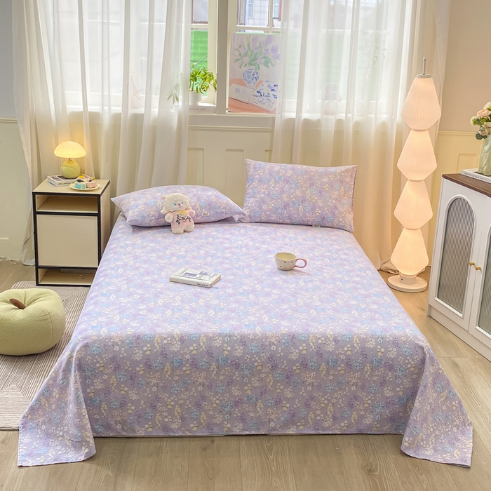 91家纺网 家纺一手货源 找家纺 优品惠 2026新款老粗布床单凉席席子空调软席单品床垫保护套三件套 紫色花语