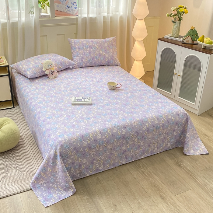 91家纺网 家纺一手货源 找家纺 优品惠 2026新款老粗布床单凉席席子空调软席单品床垫保护套三件套 紫色花语