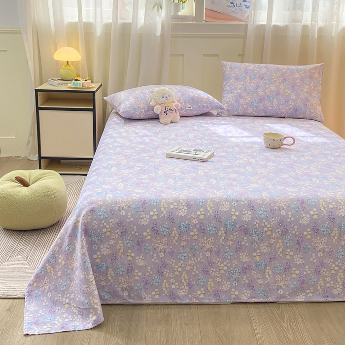 91家纺网 家纺一手货源 找家纺 优品惠 2026新款老粗布床单凉席席子空调软席单品床垫保护套三件套 紫色花语