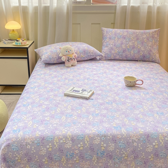 91家纺网 家纺一手货源 找家纺 优品惠 2026新款老粗布床单凉席席子空调软席单品床垫保护套三件套 紫色花语