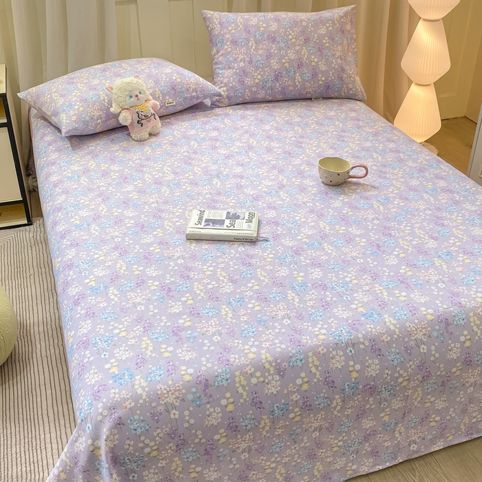 91家纺网 家纺一手货源 找家纺 优品惠 2026新款老粗布床单凉席席子空调软席单品床垫保护套三件套 紫色花语