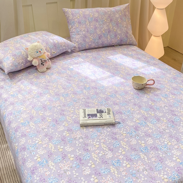 91家纺网 家纺一手货源 找家纺 优品惠 2026新款老粗布床单凉席席子空调软席单品床垫保护套三件套 紫色花语