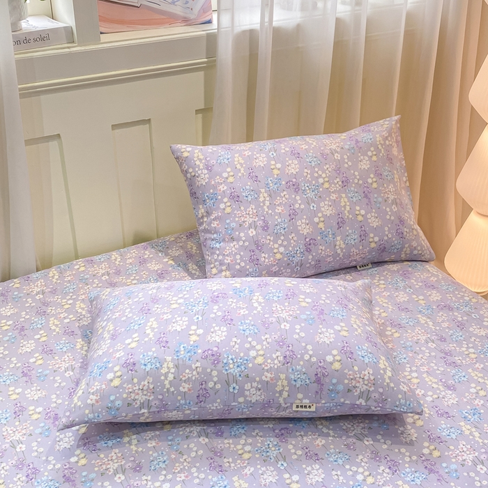 91家纺网 家纺一手货源 找家纺 优品惠 2026新款老粗布床单凉席席子空调软席单品床垫保护套三件套 紫色花语