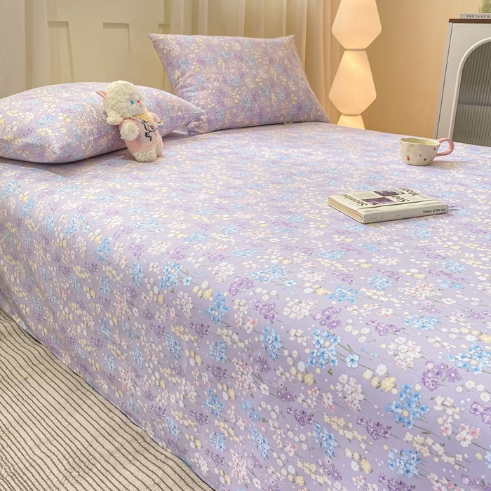 91家纺网 家纺一手货源 找家纺 优品惠 2026新款老粗布床单凉席席子空调软席单品床垫保护套三件套 紫色花语