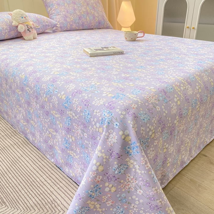 91家纺网 家纺一手货源 找家纺 优品惠 2026新款老粗布床单凉席席子空调软席单品床垫保护套三件套 紫色花语