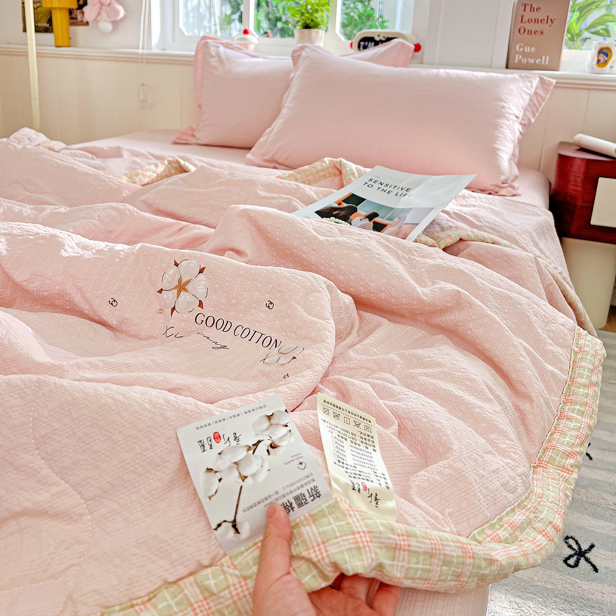 91家纺网 家纺一手货源 找家纺 （总）优承佳生活馆 2026新款超柔泡芙棉烫画棉花夏被（提供买家秀）