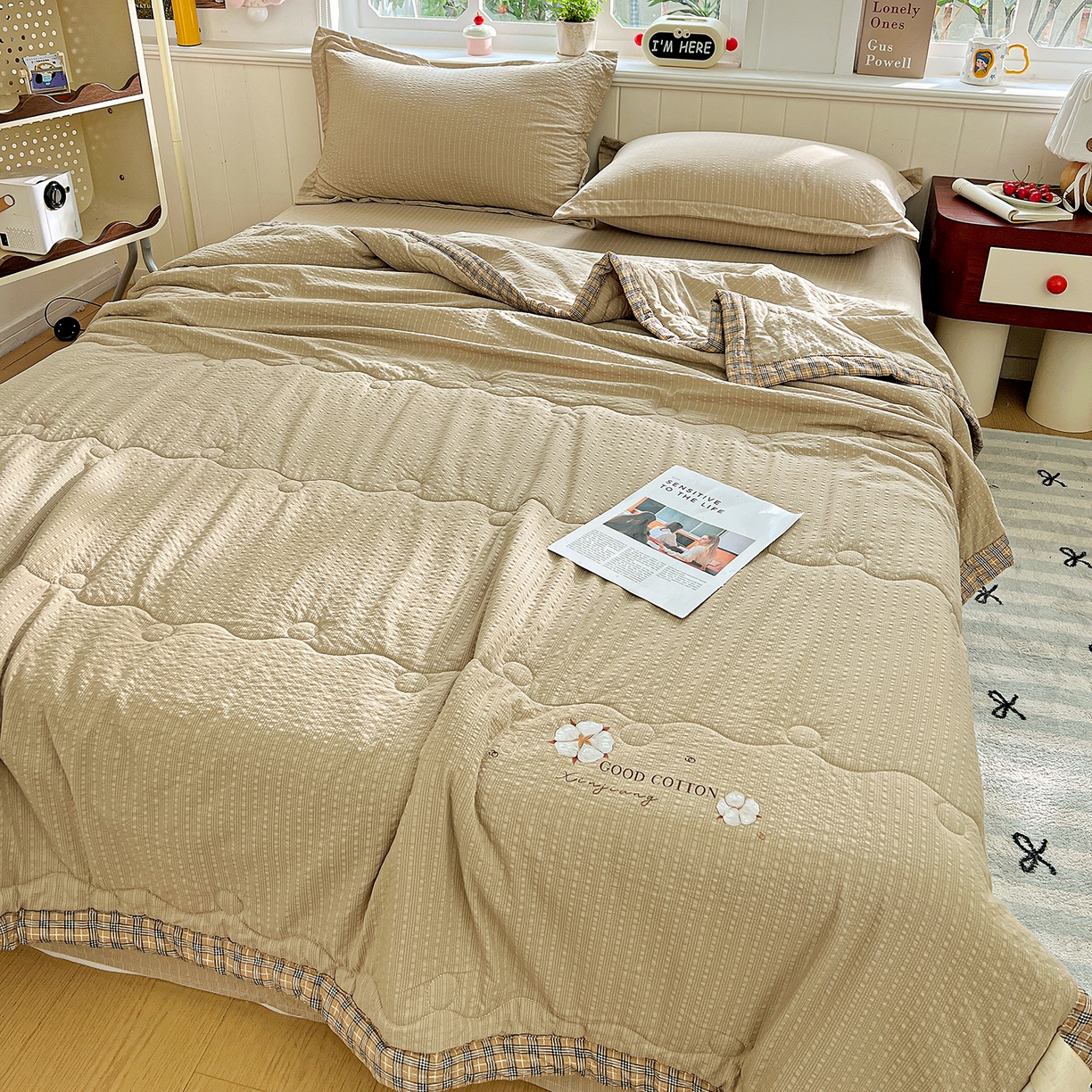 91家纺网 家纺一手货源 找家纺 （总）优承佳生活馆 2026新款超柔泡芙棉烫画棉花夏被（提供买家秀）