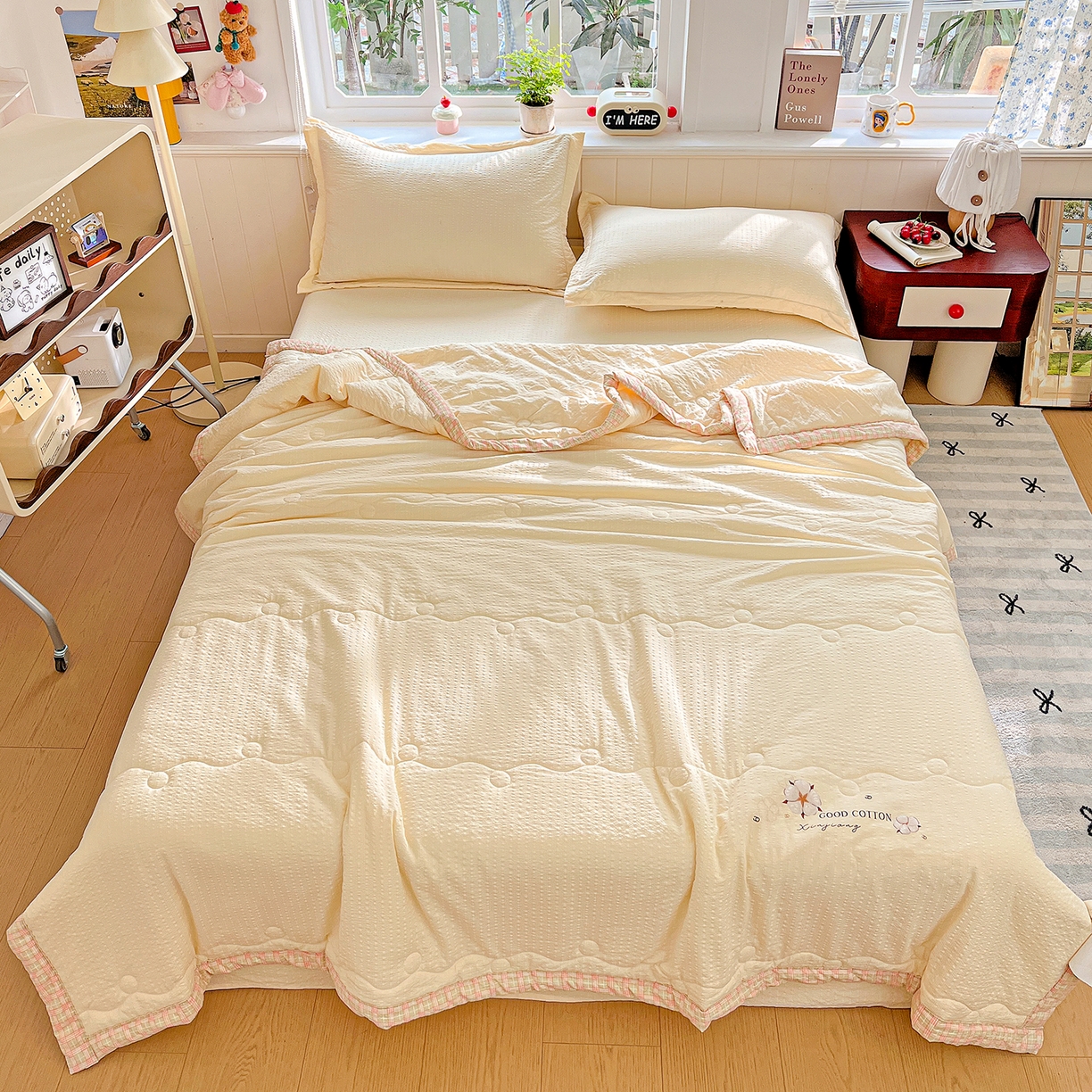 91家纺网 家纺一手货源 找家纺 优承佳生活馆 2026新款超柔泡芙棉烫画棉花夏被（提供买家秀） 泡芙-黄