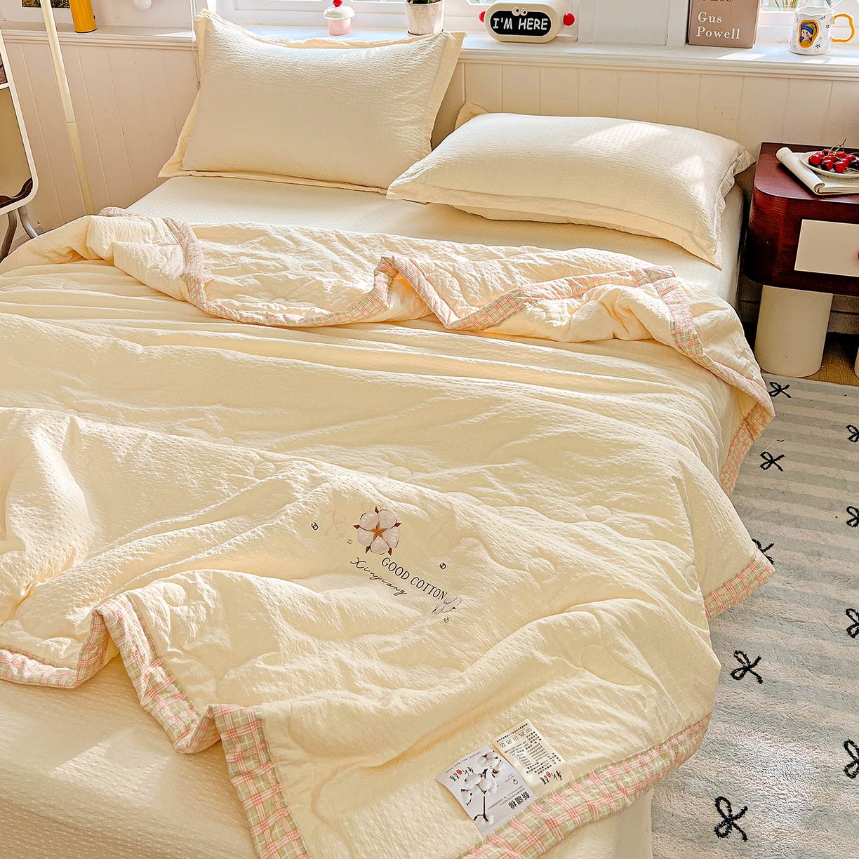 91家纺网 家纺一手货源 找家纺 优承佳生活馆 2026新款超柔泡芙棉烫画棉花夏被（提供买家秀） 泡芙-黄